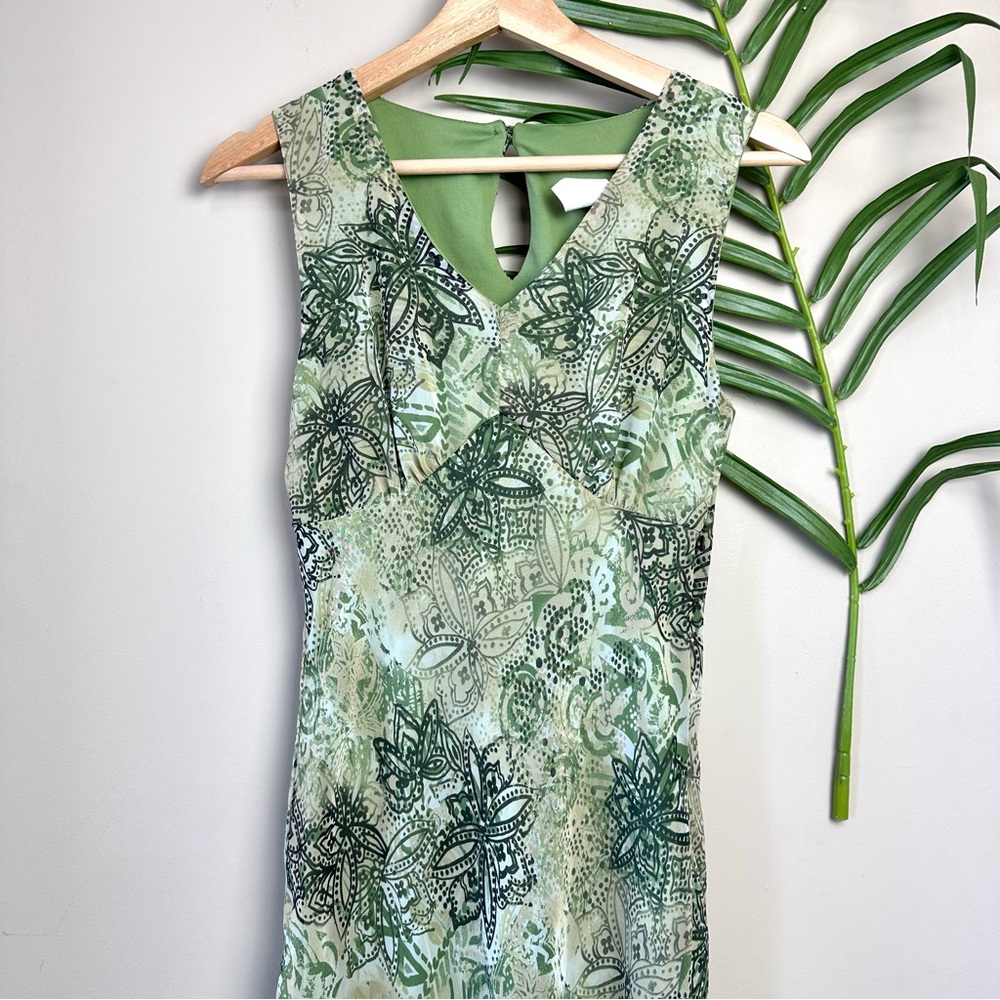 Vintage Fully Lined Green Floral Long Maxi Dress
